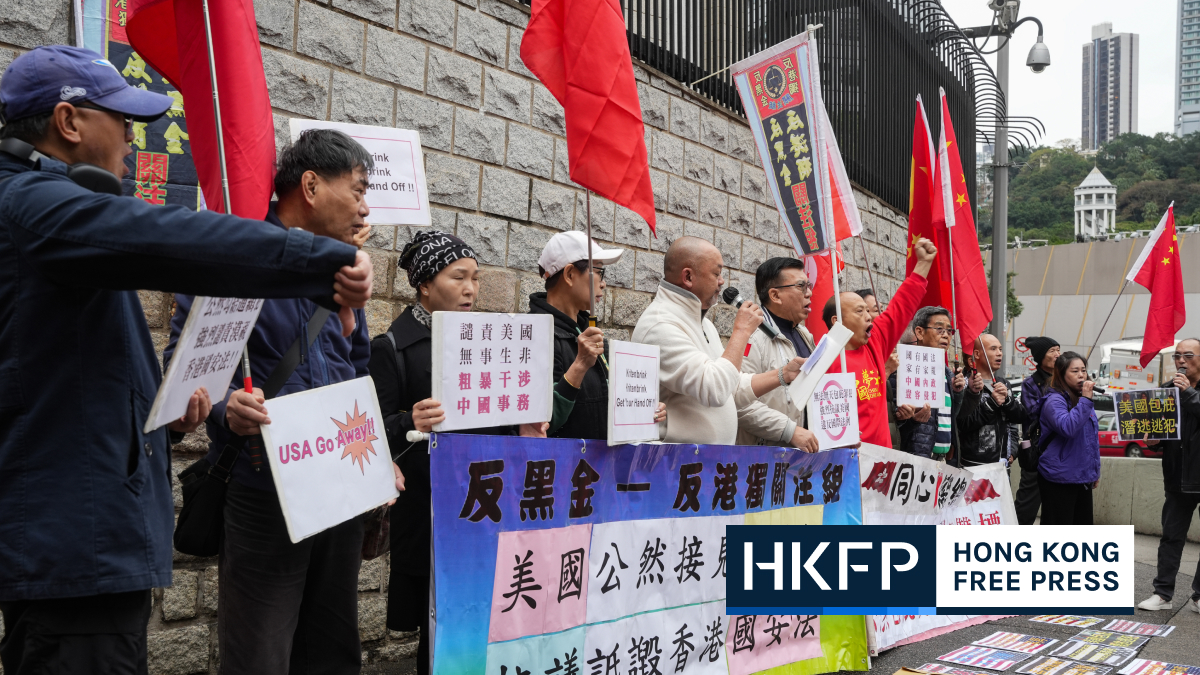 Pro-Beijing groups protest US official’s meeting with Hong Kong activists wanted under security law